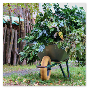 Compost e foglie in giardino d’autunno
