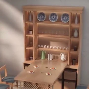 Credenza trasformabile che si apre diventando una zona pranzo