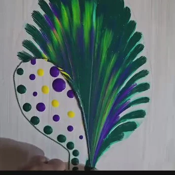 Quadro decorativo verde con linee curve e dettagli bianchi
