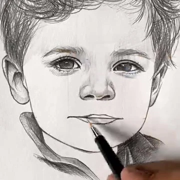 Disegno di naso e bocca con linee di costruzione