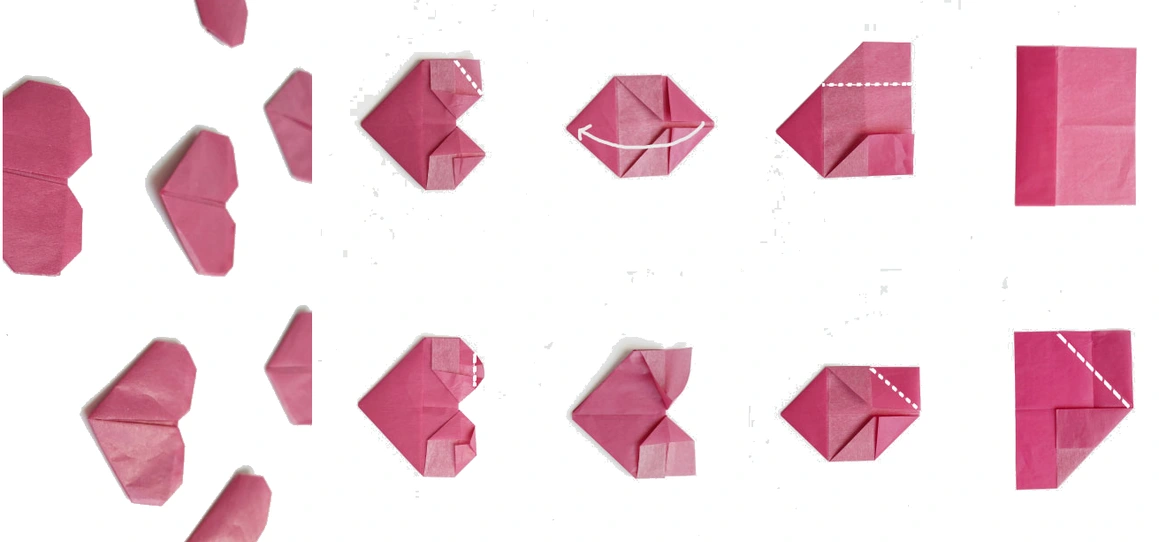 Origami cuore e barchetta realizzati con carta colorata